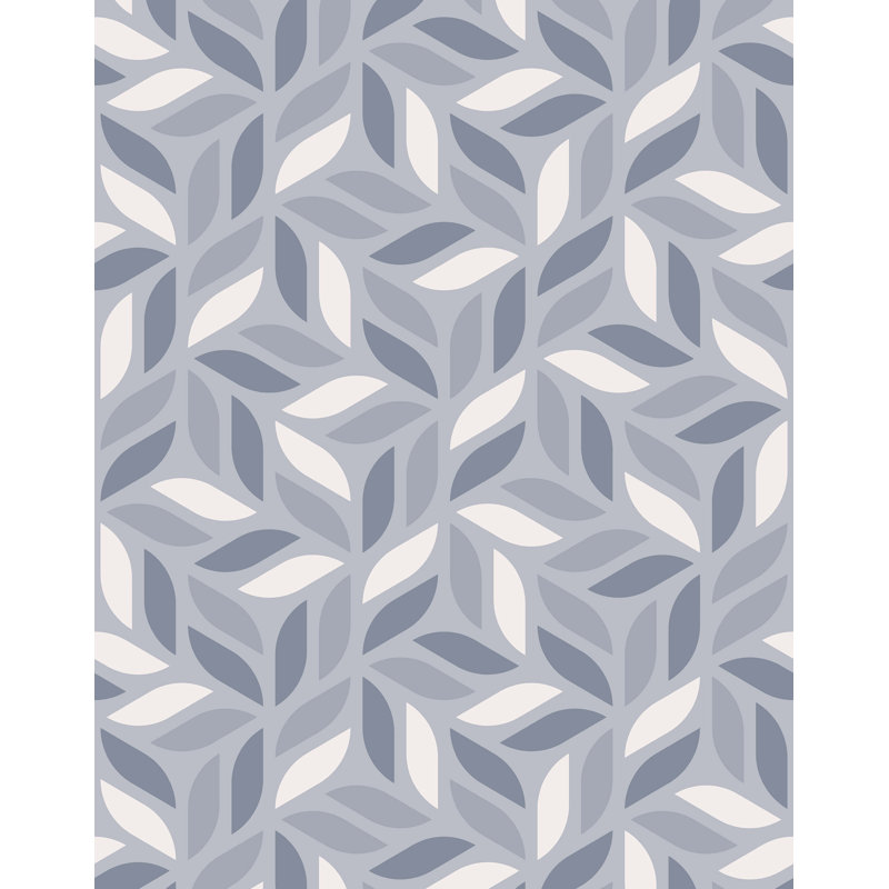 7m x 75cm Matte Geometric Leaf Pattern Wallpaper Roll, Grey