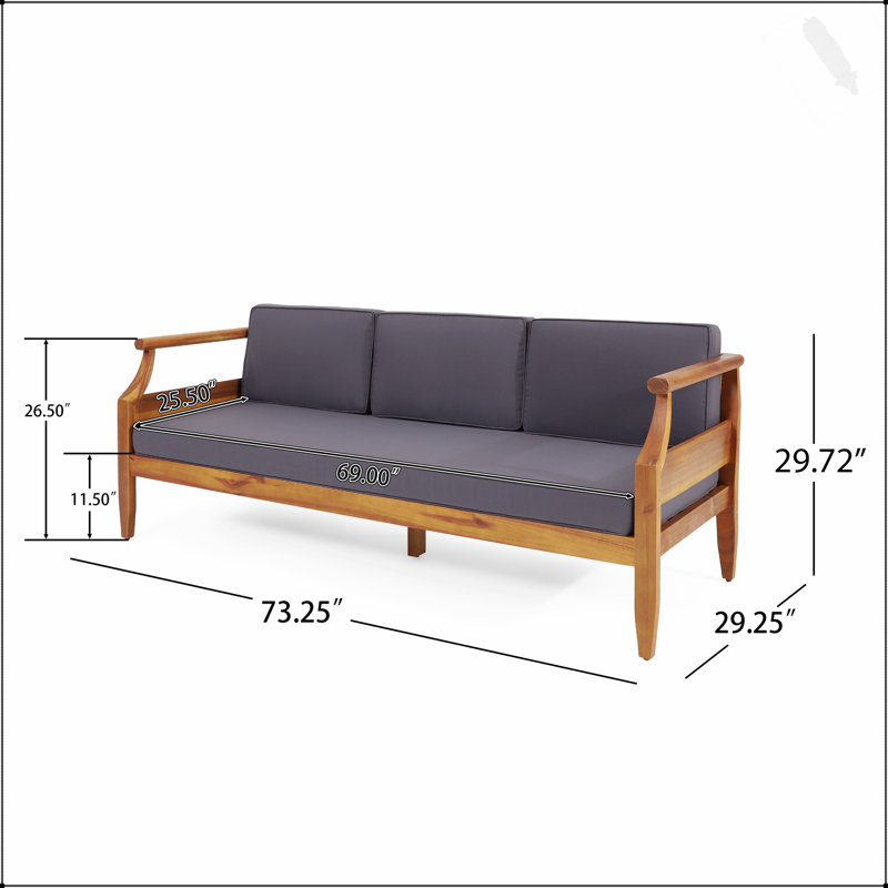 Canapé d'extérieur ASTON 3 SEATER avec accoudoirs encastrés et structure en bois d'acacia durable, parfait pour une détente élégante et confortable.