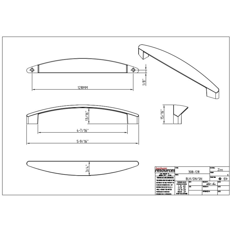 Belfast 5 1/16" Center to Center Arch Pull, Dull Nickel