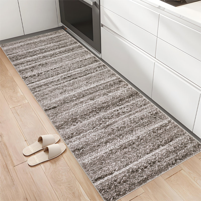 Machine Washable Runner Rugs 2x6 Modern Farmhouse Runners Non-Slip Gradient Runner Rug Soft Printed Braid Indoor Floor Carpet Rug for Hallway Kitchen Bedside Laundry, Grey+Camel