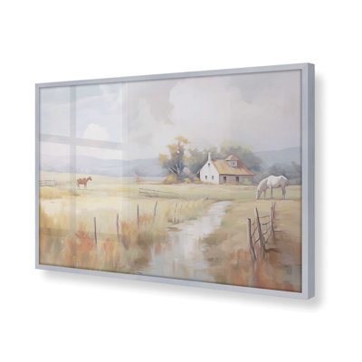 «Peaceful Farmhouse Meadow», reproduction encadrée