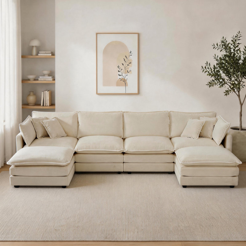 Canapé modulaire en chenille de 146 po avec repose-pieds réversible en L 146 po, 33" H x 146.8" W x 34.2" D