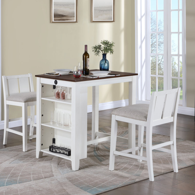 Table de salle à manger à hauteur de comptoir 3 pièces avec tablettes et 2 chaises