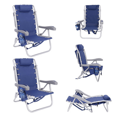 Ultimate Heavy Duty Aluminum Folding Backpack Beach Chair for Adults | Lay Flat, 5 Reclining Positions | Removable Insulated Cooler Pouch | 300 lbs Weight Capacity