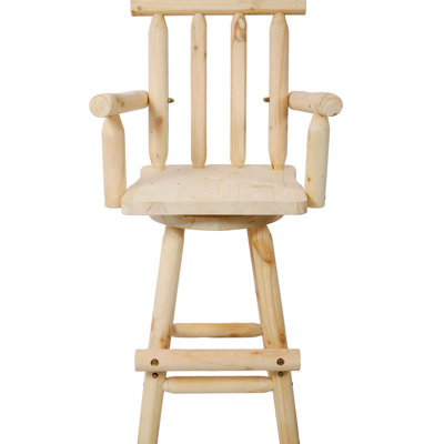 Ergonomic Rustic Fir Wood Stool With Armrest And Footrest For Home Use Bar 360° Swivel Pub by Loon Peak