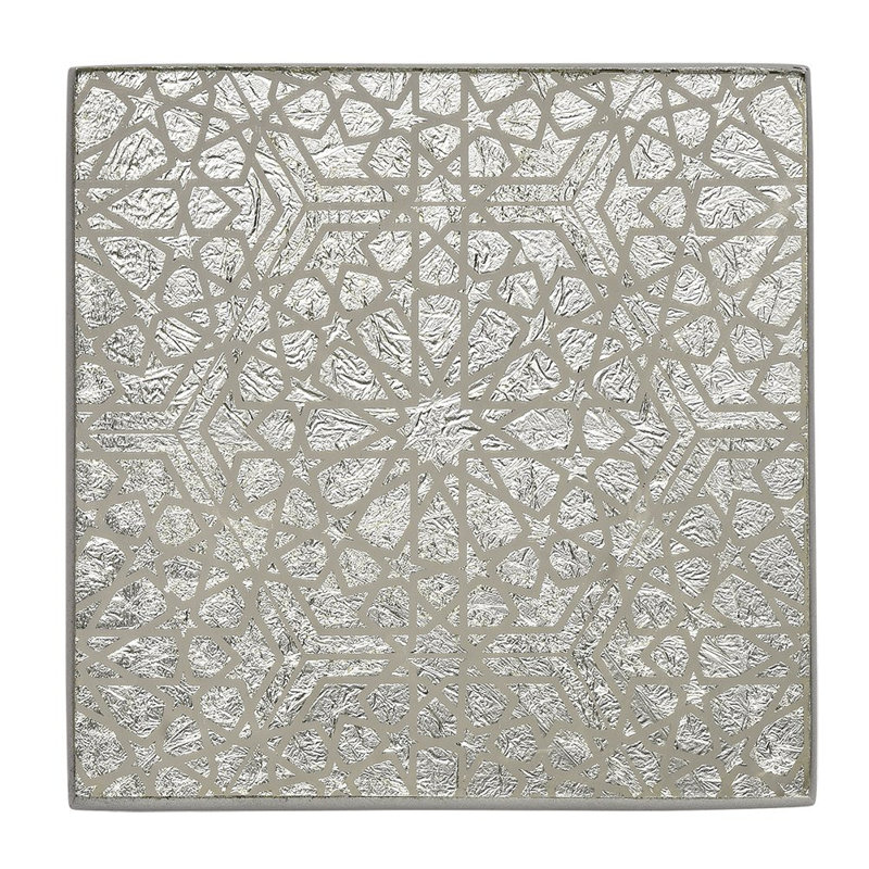 Sparkle Glass Mirror Coaster Set with Holder, White/Silver