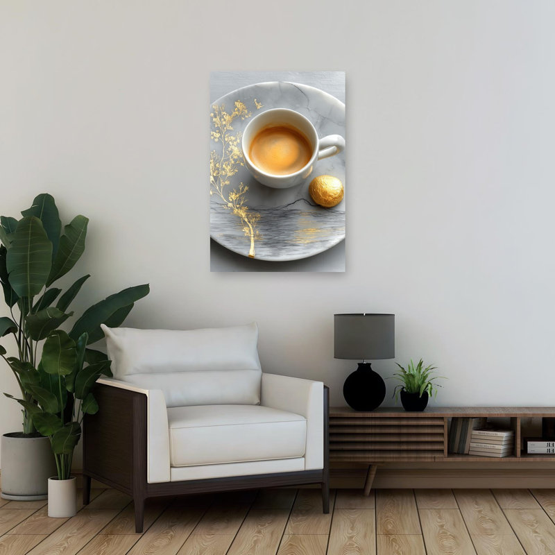 Golden Espresso Moment Elegant Modern Tranquil Landscape Nature Wall Art Print 1 Piece Wrapped Canvas Wall Art
