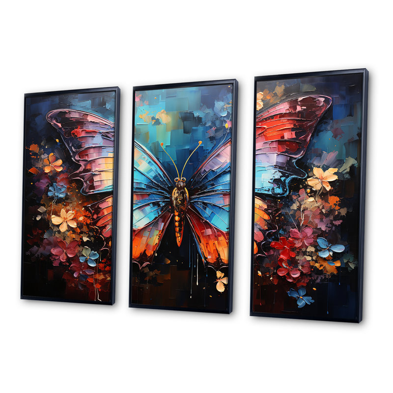 «Intense Hues Celebrate The Butterflies II - Butterfly Animal», ensemble de reproduction d'art mural, Cadre flottant noir