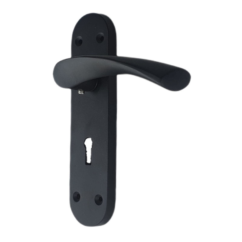  Astrid Design Door Handles Lever Lock on Backplate in Matt Black Finish with 3 Lever Lock & 1 Pair of Ball Bearing Hinges - 182mm x 45mm