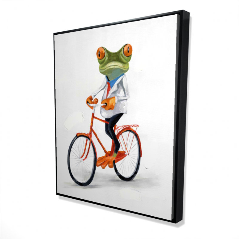 Drôle de grenouille chevauchant un vélo sur toile, H 36 po x l 24 po