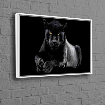 Grand art mural encadré avec panthère noire sur toile, parfait pour un cadeau de décoration de Noël élégant et une décoration murale tendance