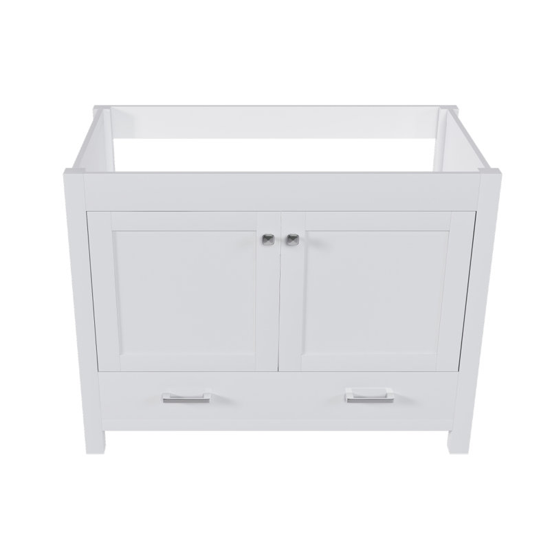Meuble-lavabo 42 po sans lavabo, armoire de salle de bain multifonctionnelle avec portes et tiroir, cadre solide et panneau de fibres à densité moyenne (base seulement)