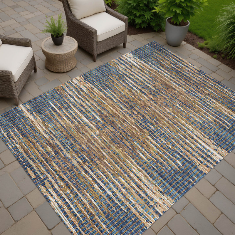 Tapis abstrait intérieur / extérieur lavable à la machine Chantille ACN2642, Marine, 8 pi x 10 pi