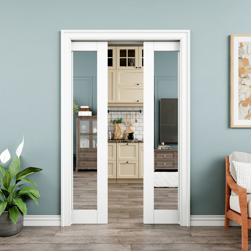 Porte coulissante intérieure avec portes coulissantes blanches avec quincaillerie et fermeture en douceur, 48 po x 80 po, 2