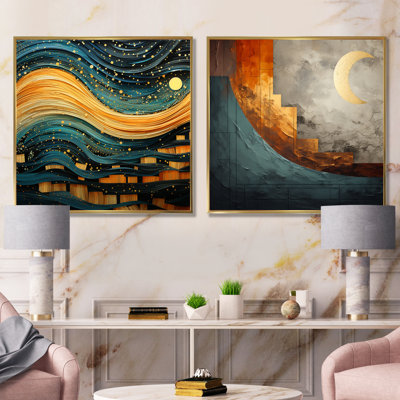 «Orange Abstract Nature Organics Collages I», ensemble de 2 reproductions d'art sur toile