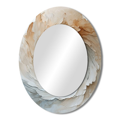 Abstract Beige Spiraling Emotions I - White Modern Oval Wall Mirror