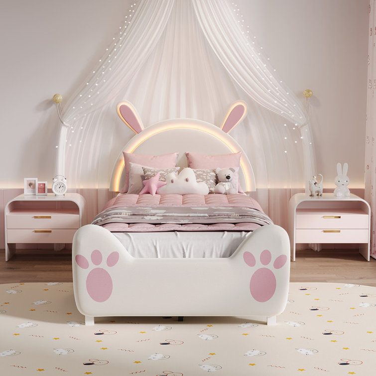 Cartoon Rabbit Children's Bed with LED Lights