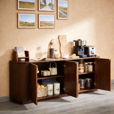 Buffet en bois à motif de vagues, meuble télé à rayures verticales pour cuisine, chambre à coucher et vestibule, l 64 po x P 15 po x H 24 po