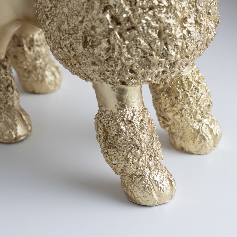 Resin Poodle Dog Table Lamp With Linen Shade, Gold