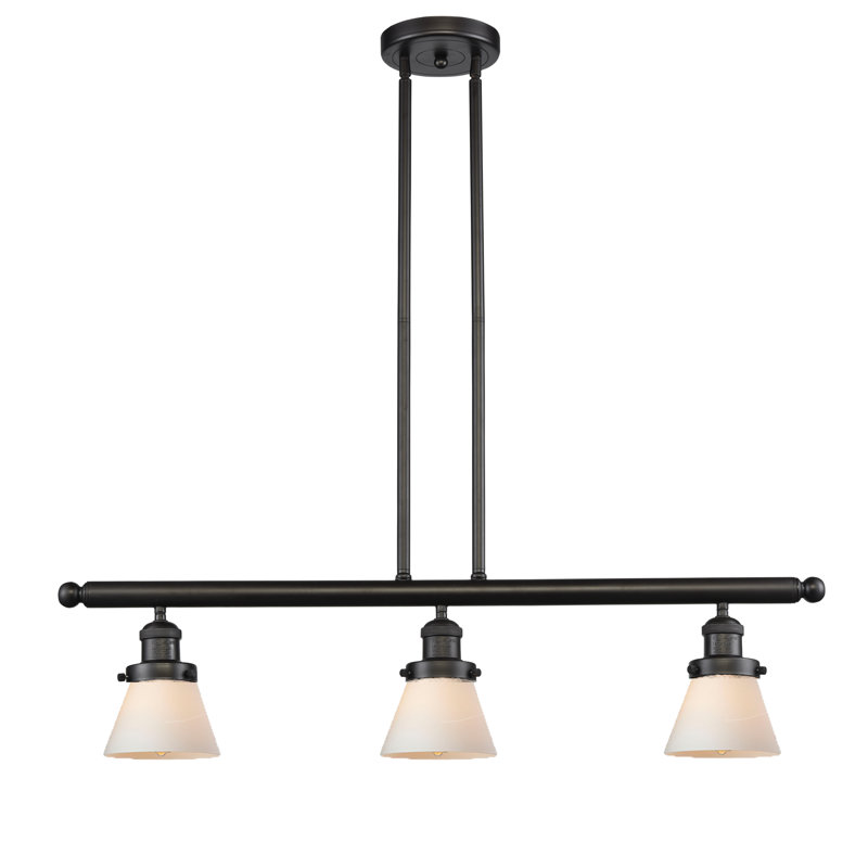 Cone 3 Light Stem Hung Island Light, Oil Rubbed Bronze, Matte White Cased, 36" H x 36" W x 5" D