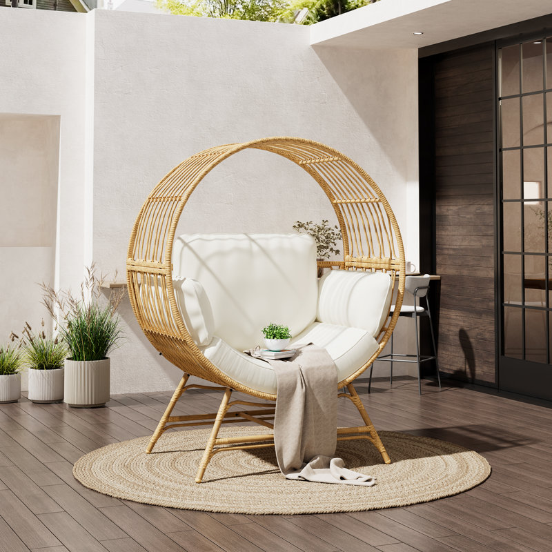 Fauteuil en rotin Egg Chair, Beige, Jaune