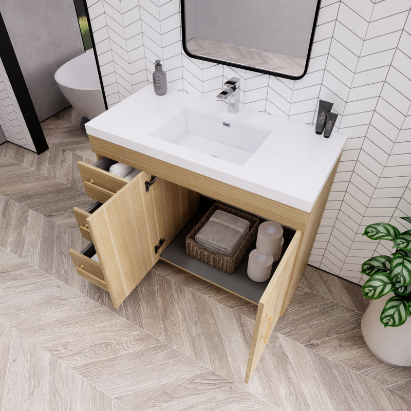 42'' Single Bathroom Vanity with Acrylic Top, Champagne Oak