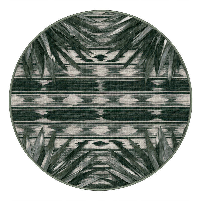 Washable Coyote Willow Southwestern Area Rug, Round 4'