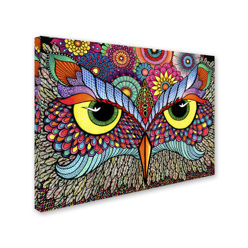 « hibou face », impression sur toile tendue, H 14 po x l 19 po x P 2 po