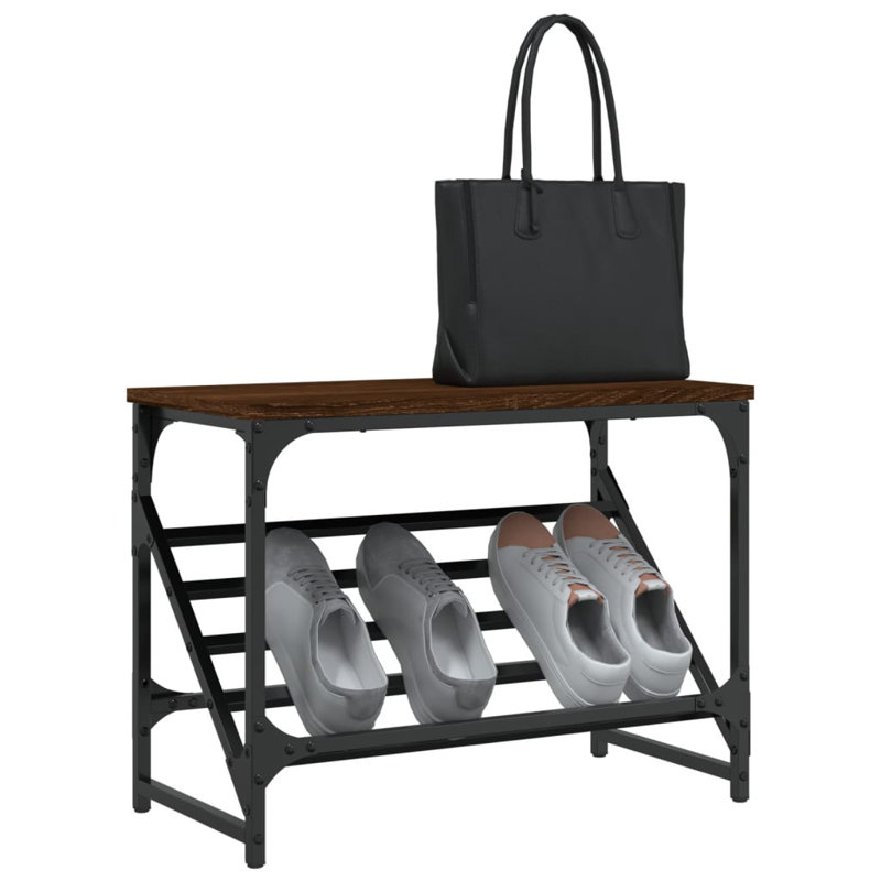 2 Pair Shoe Rack, Brown Oak