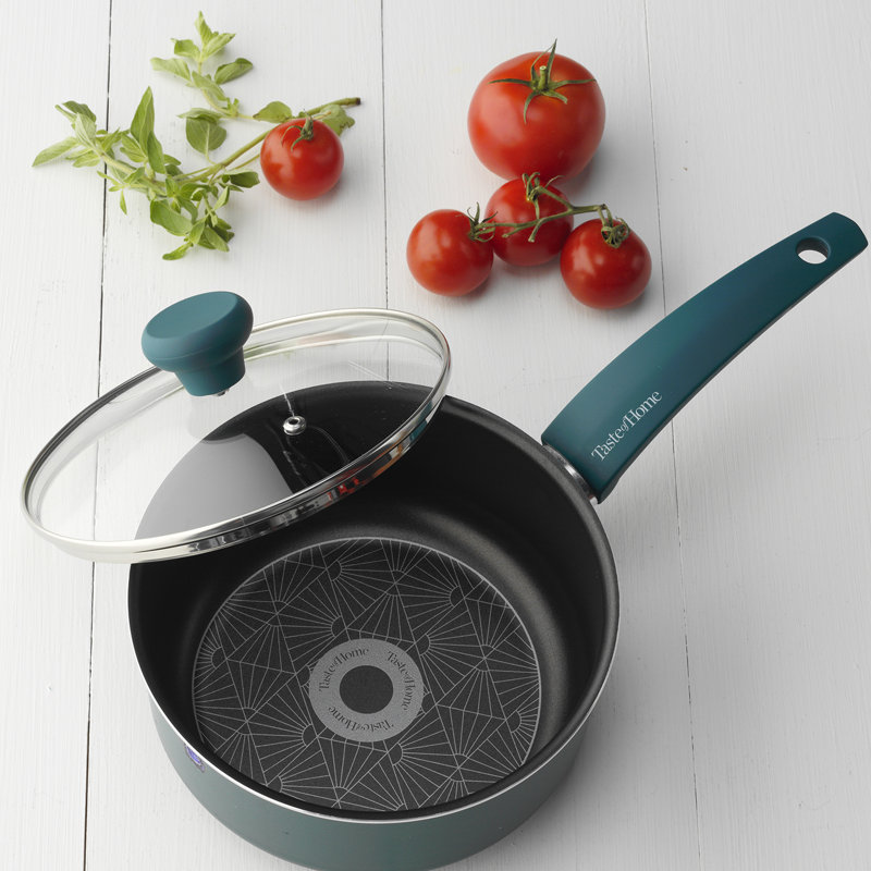 Sea Green Non-Stick Aluminum Saucepan with Glass Lid