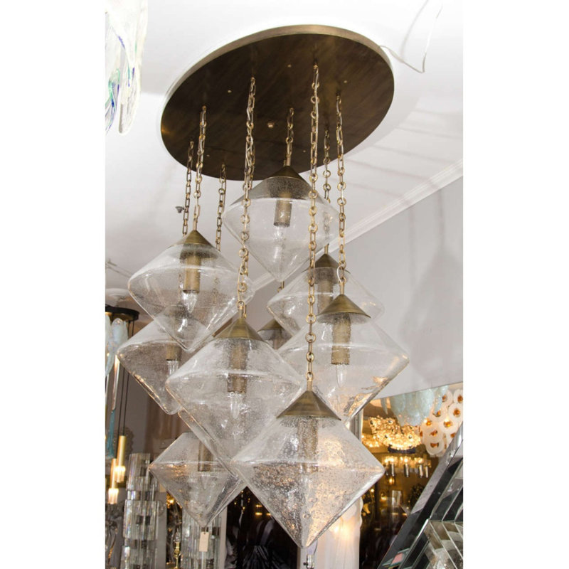Lustre encastré moderne Alcyone, H 12 po x l 40 po x P 20 po, Givré, Bronze