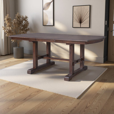 KELVIO 60"-78" Extendable Farmhouse Dining Table for 4-8 | Cherry Finish Solid Wood Top & H-Leg Base | Removable Leaf
