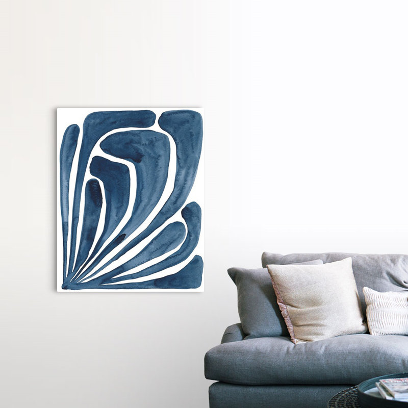 " Blue Stylized Leaf II " by Regina Moore Painting Print, Wrapped Canvas, 45" H x 36" W