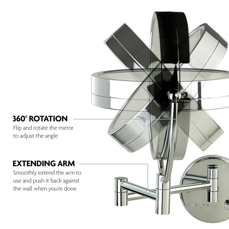 Elegant Polished Chrome LED Wall-Mounted Makeup Mirror 8.5" with Dual Magnification