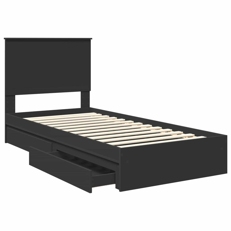 Bed Frame With Drawer Engineered Wood, Single (3'), Black