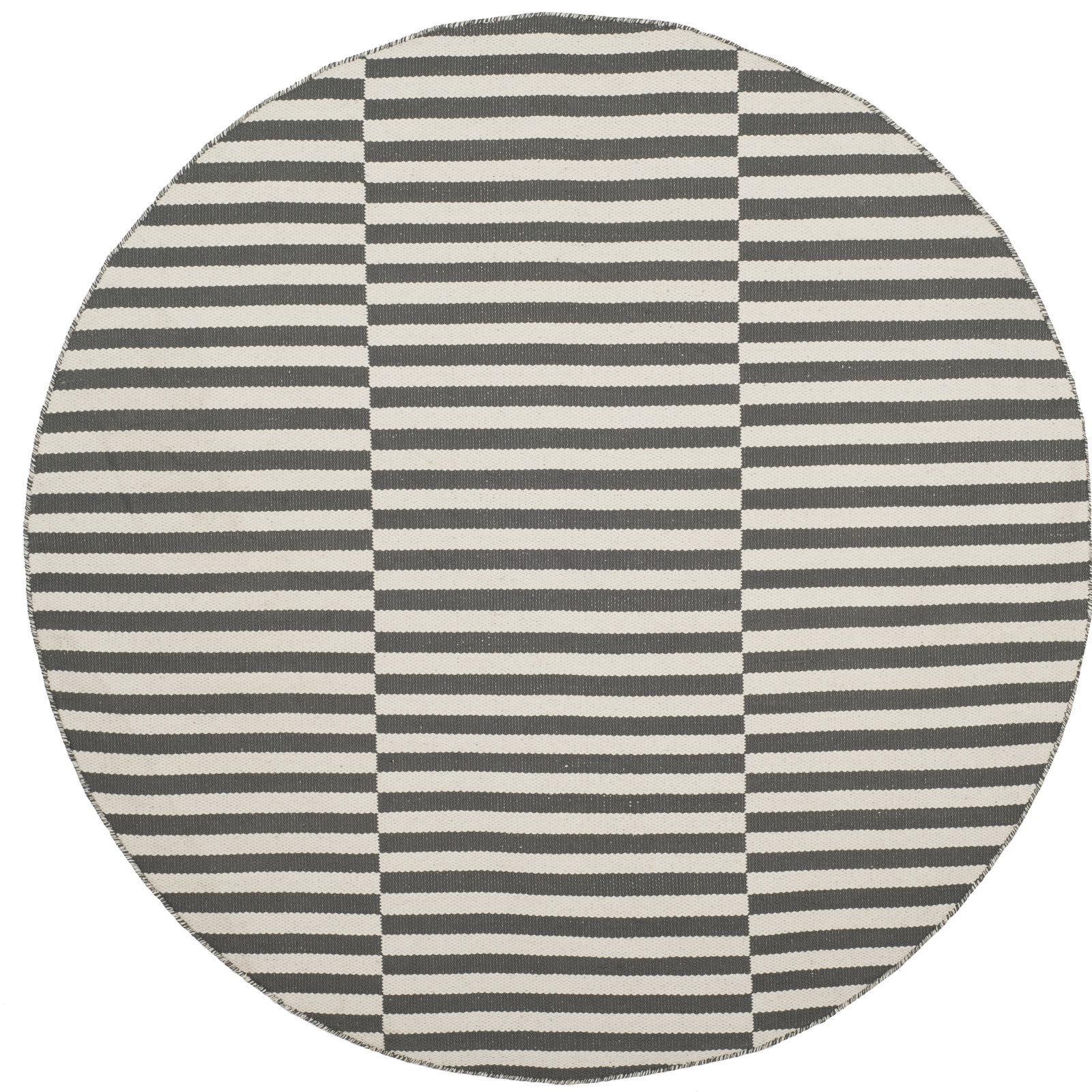 Ilona Ivory Gray Striped Cotton Rug, Round 8'