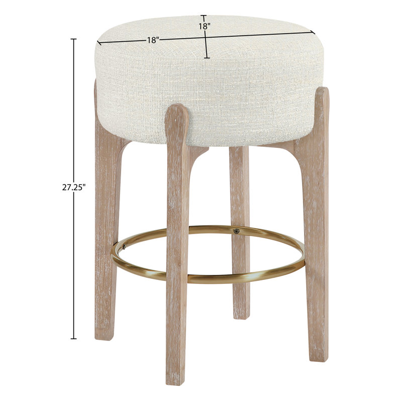 Tabouret de comptoir rembourré en tissu Maud, Siège crème / cadre naturel