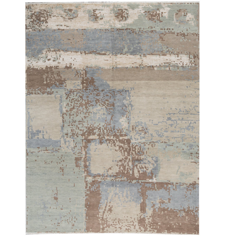 Tapis doré et gris noué à la main de haute qualité
