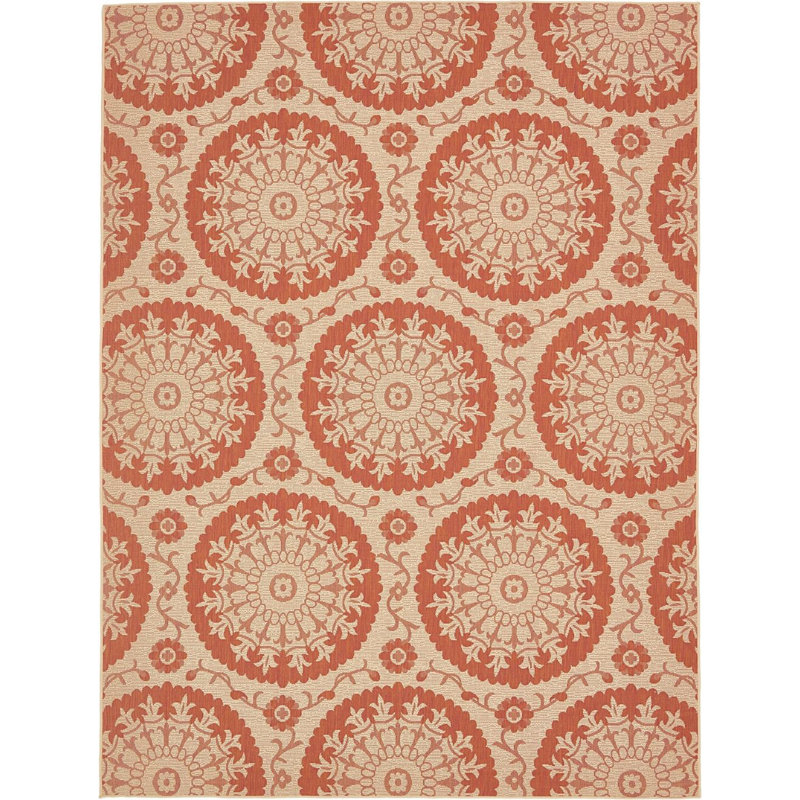 Outdoor Veranda Area Rug Sienna and Beige Color, Rectangle 4' x 6'