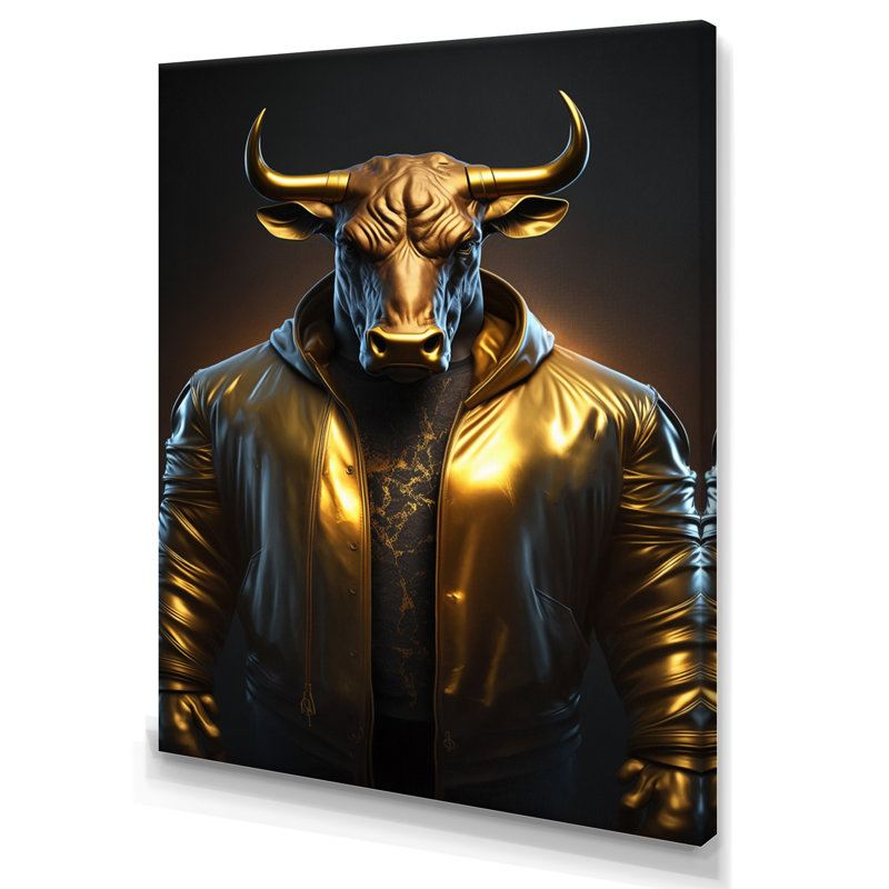Mousaw Trading Bull avec Golden Veste I - reproduction sur toile, L 16 po x H 32 po, Toile tendue