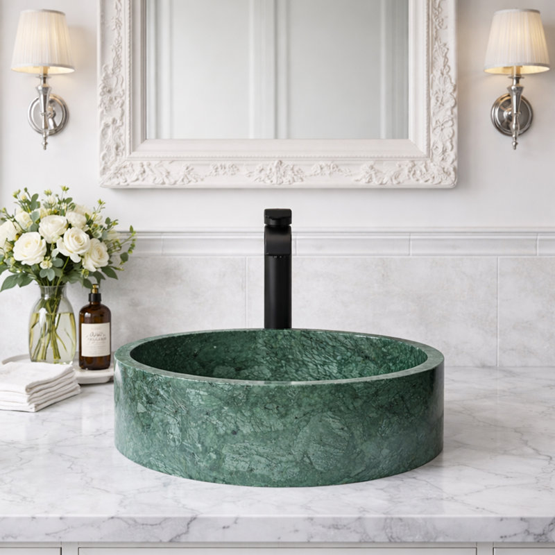 Lavabo vasque en marbre vert pour meuble-lavabo, comptoir en pierre naturelle fabriqué à la main avec finition polie