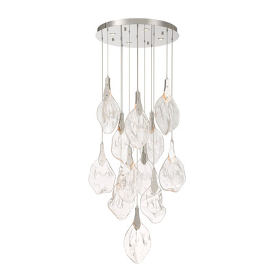 Lustre, 16 lumières, 24 po, nickel poli, verre transparent