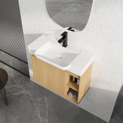 Meuble-lavabo mural 28 po avec lavabo en céramique blanche et porte à fermeture en douceur 28 po