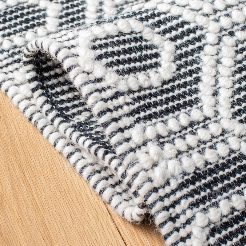 Trumann Natura Hand Woven Wool Cotton Geometric Rug in Gray/Cream, Rectangle 3' x 5'