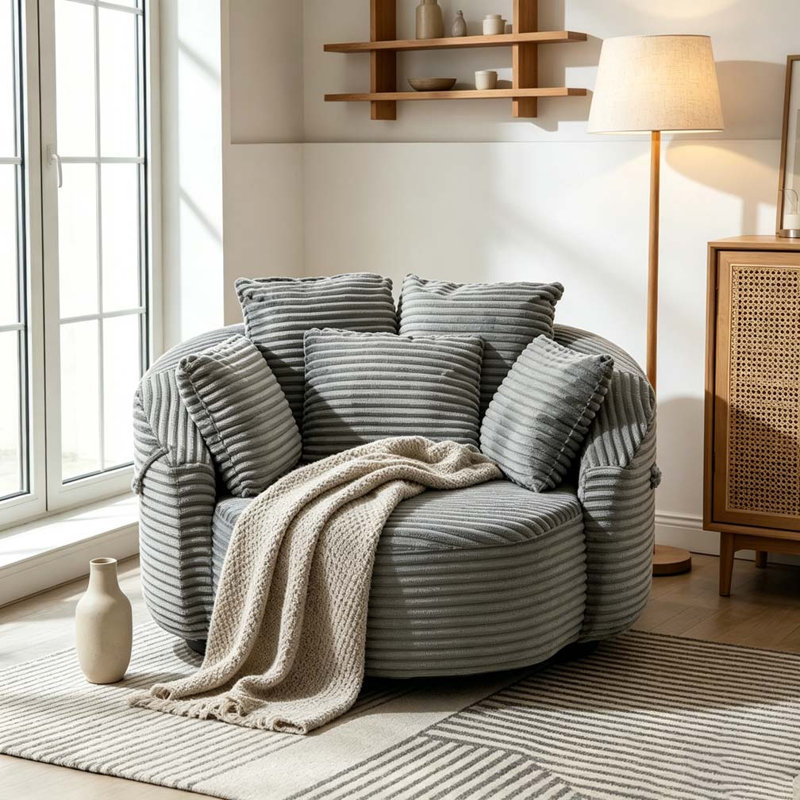 Fauteuil demi-tonneau pivotant à 360 °, Gris