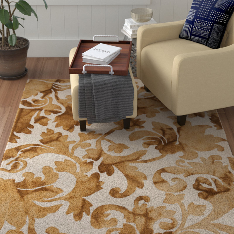 Tapis ivoire / brun clair en laine touffeté à la main Sampson, Rectangle 9 pi x 13 pi