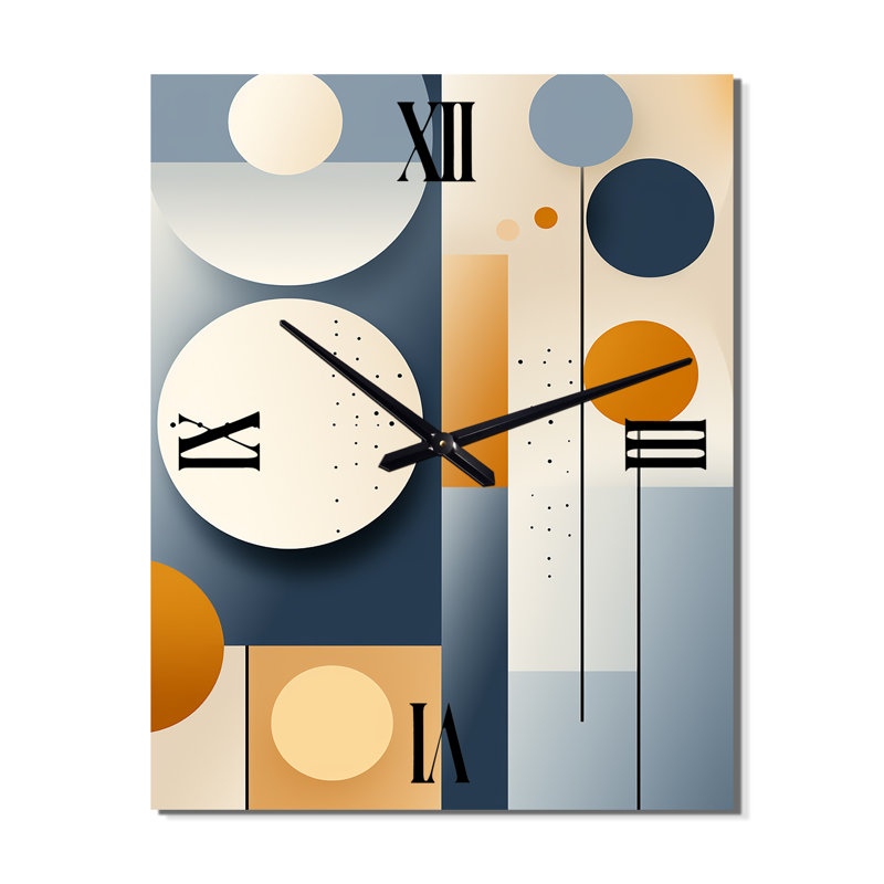 Graphique circulaire géométrique en jaune et bleu - horloge murale moderne Mid-Century, H 32 po x l 16 po x P 1 po