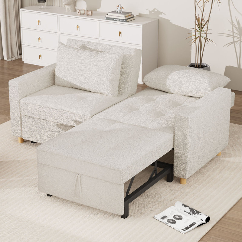 2 Seater Linen Sofa Bed, White