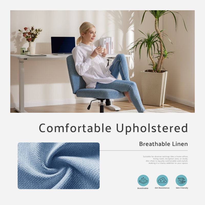 Brenae Upholstered Armless Swivel Task Chair, Blue, Fabric
