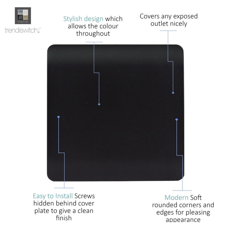 Trendi Switch Single Blanking Plate, Matt Black